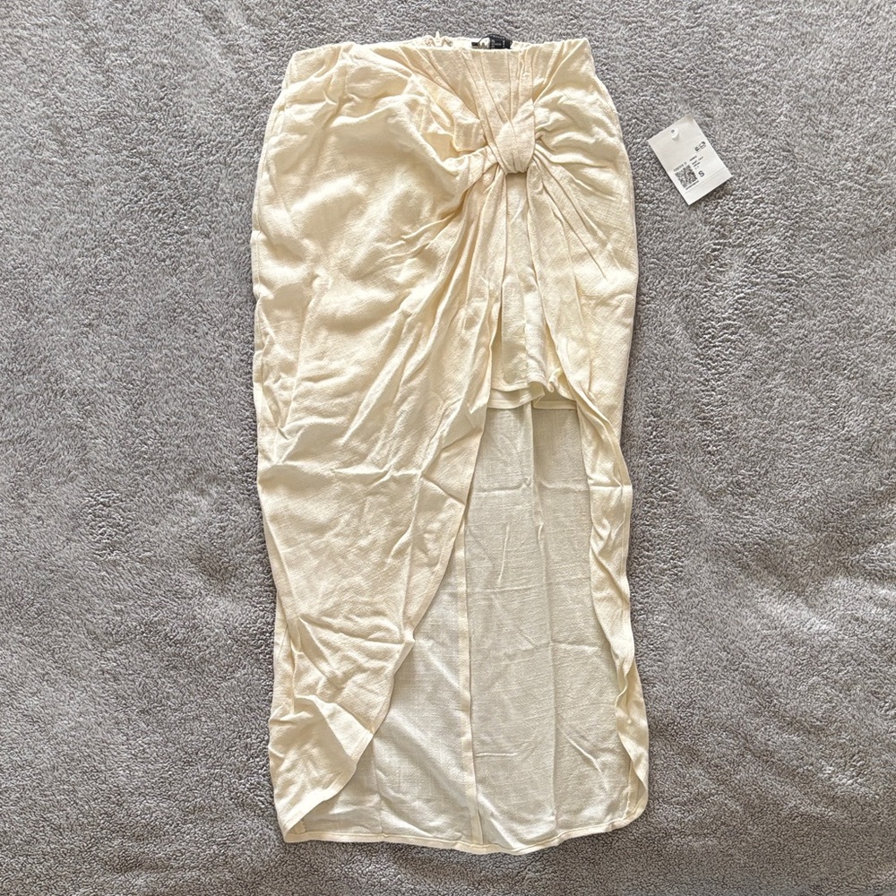 Forever 21 Cream Midi Skirt with Knot Detail